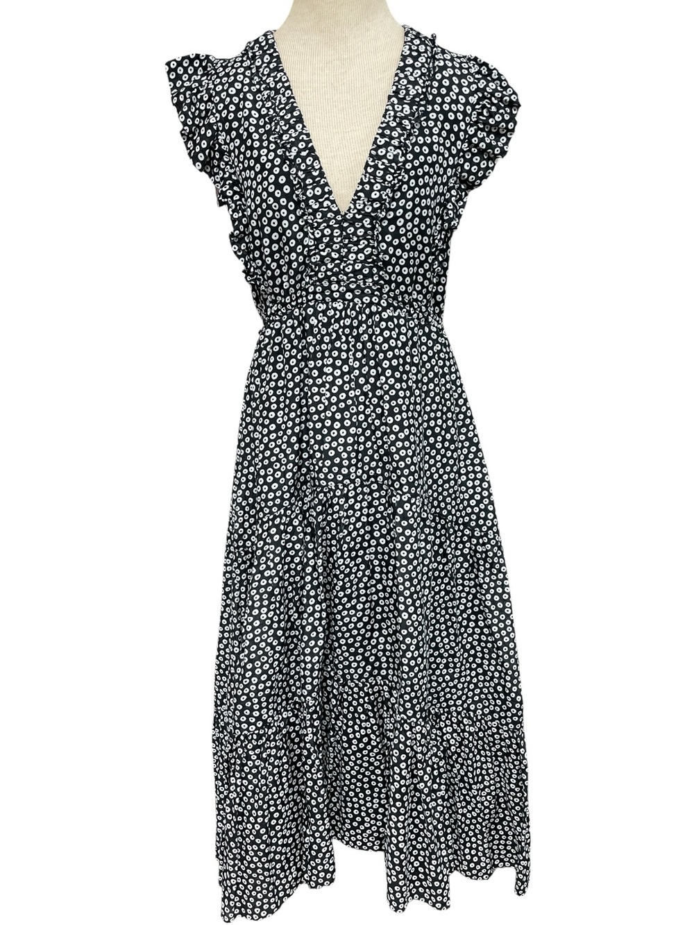 La Ligne Black White Floral Midi Dress Women Silk Small